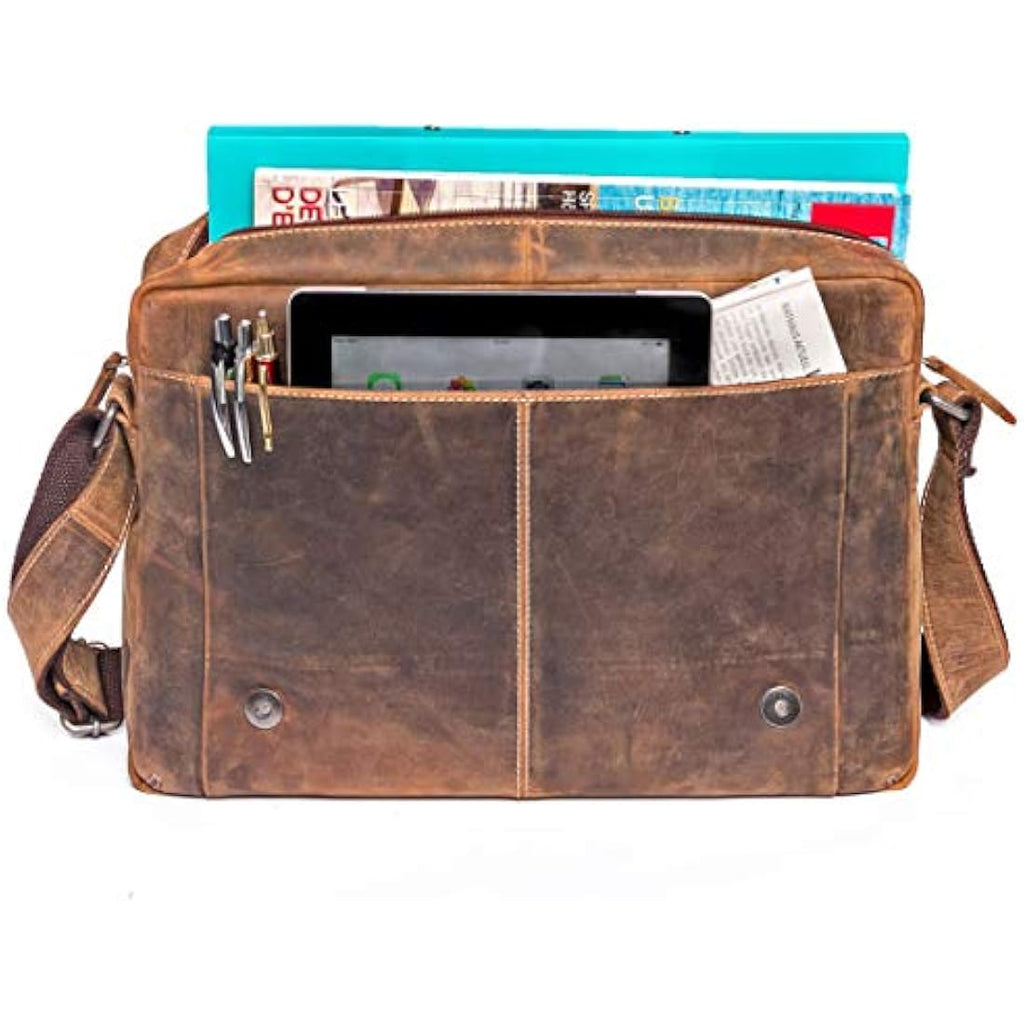 ALMADIH Dylan Leather Messenger Bag – 15" Laptop Shoulder Bag in Brown