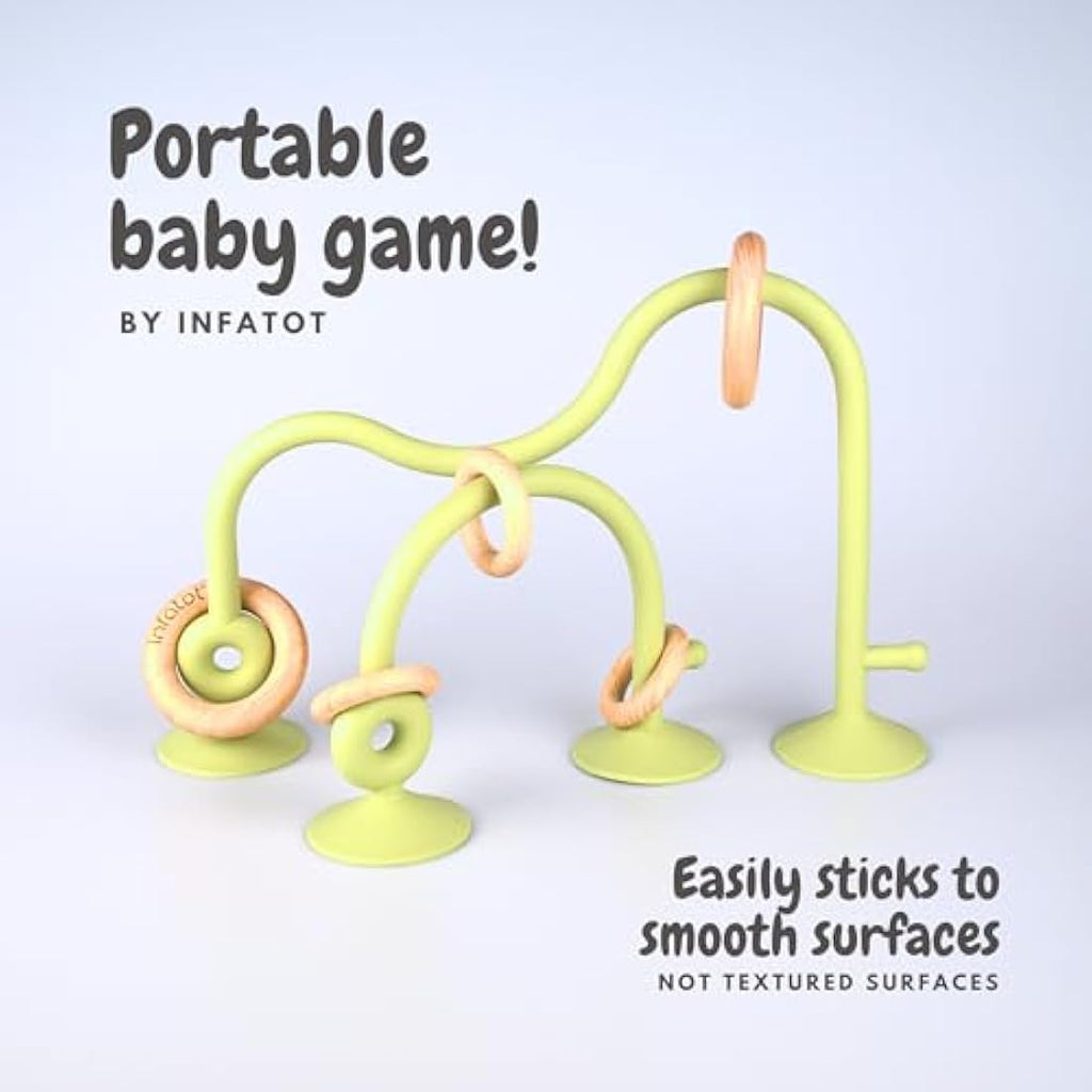 Infatot Silicone & Wood Suction Teething Toy – Sensory Baby Toy, Olive