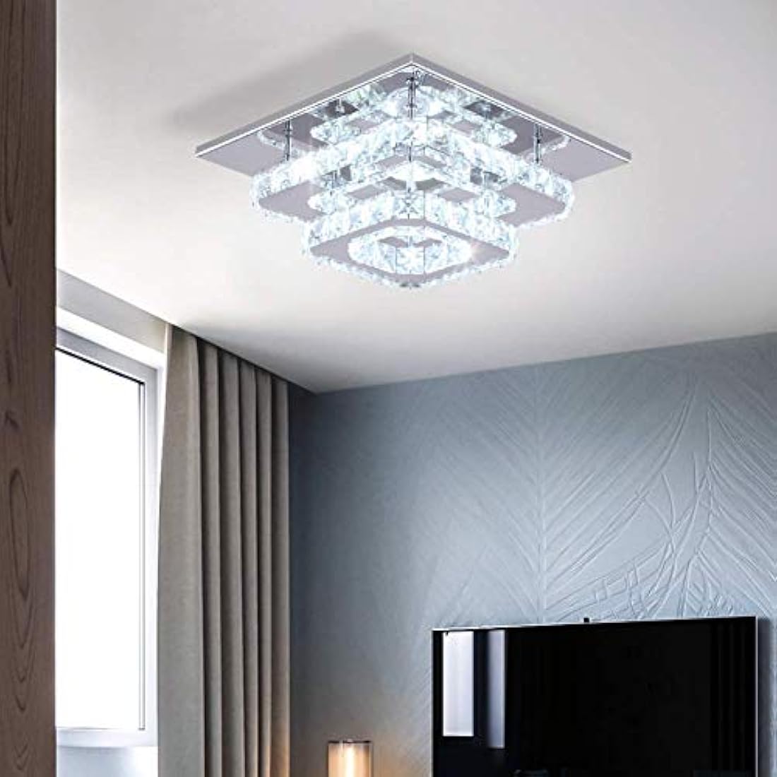 Finktonglan Modern K9 Crystal LED Flush Mount Ceiling Light – Cool White