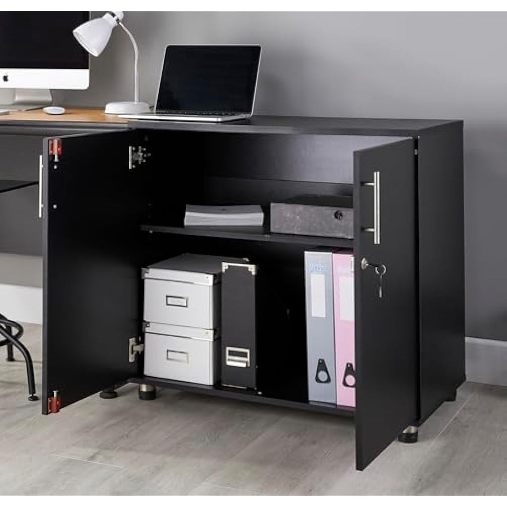 MMT Furniture Black Lockable Office Storage Cabinet | 75cm Desk Height