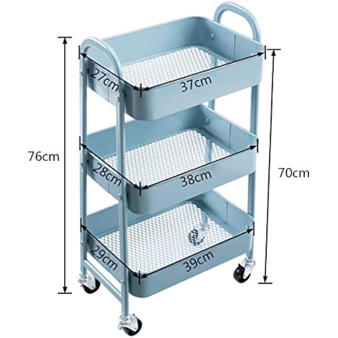 DOEWORKS 3-Tier Metal Rolling Utility Cart – Slim Storage Trolley, Grey-Blue