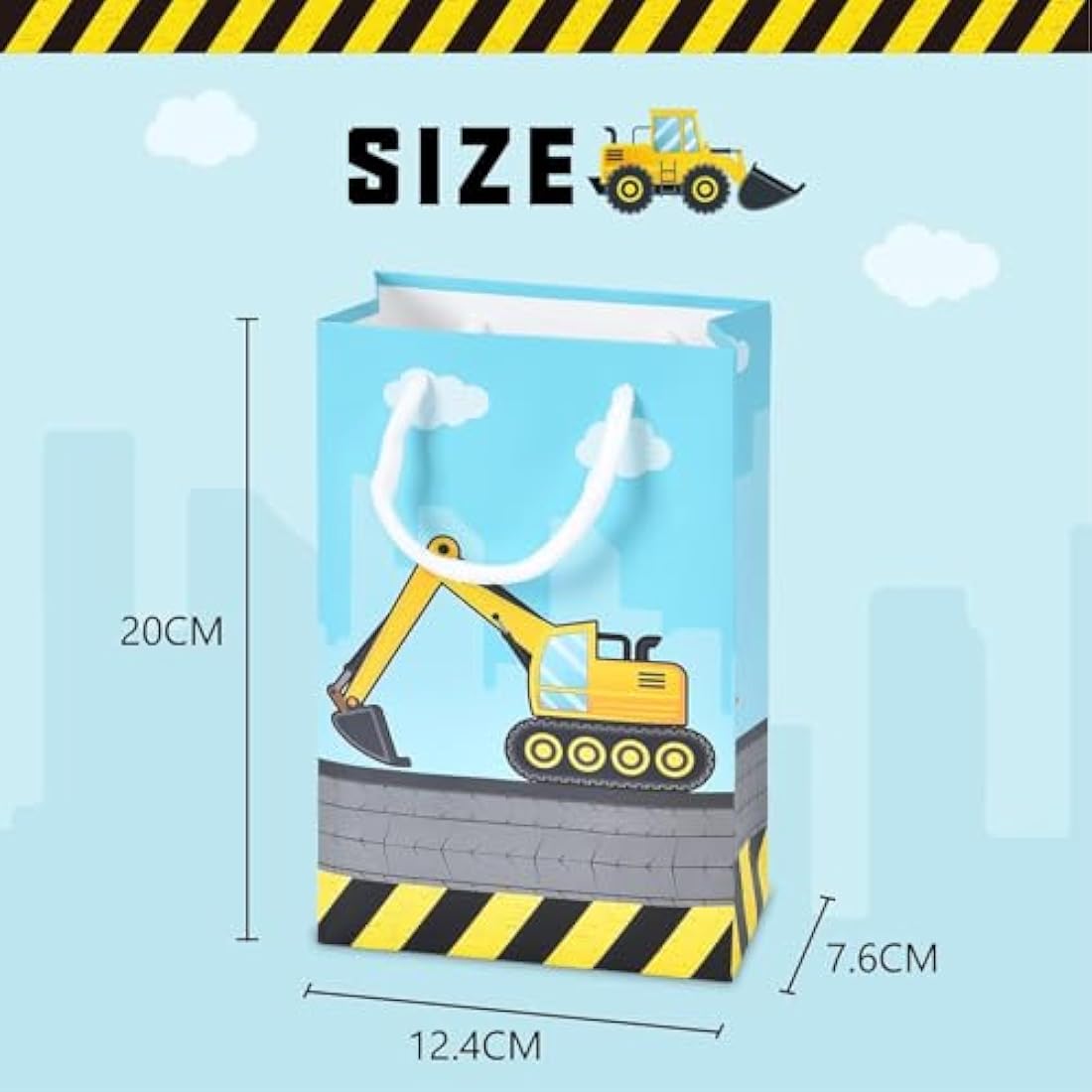 WERNNSAI Construction Party Favor Bags | 16 Pack Truck Gift Bags with Handles
