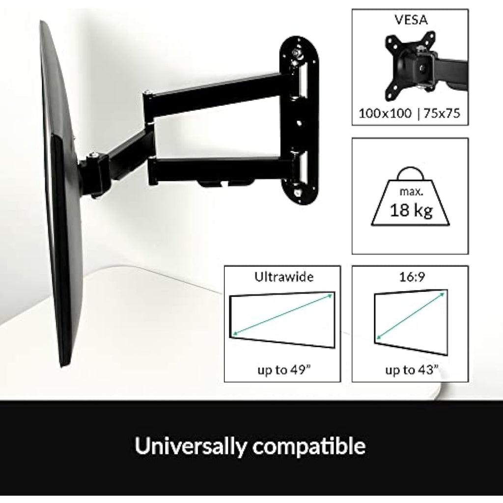 ARCTIC W1C Wall Mount Monitor Arm – For 49" Ultrawide Screens, Black