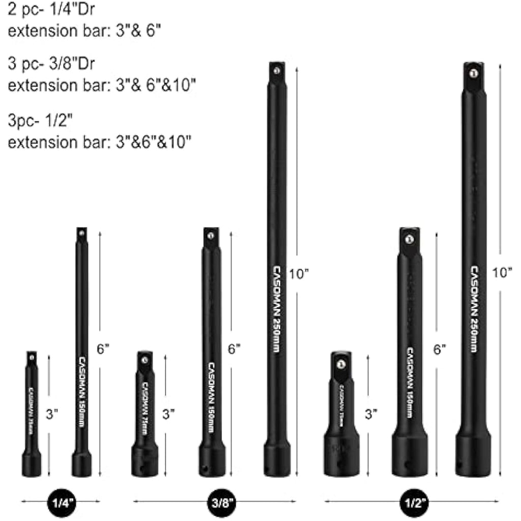 CASOMAN 18-Piece Drive Tool Accessory Set | Impact Socket Extensions