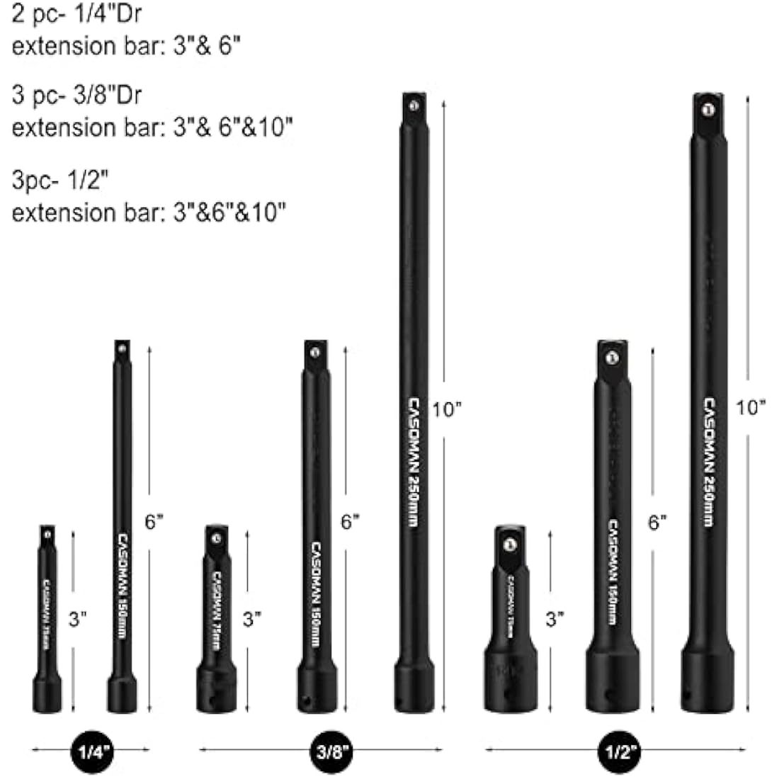 CASOMAN 18-Piece Drive Tool Accessory Set | Impact Socket Extensions