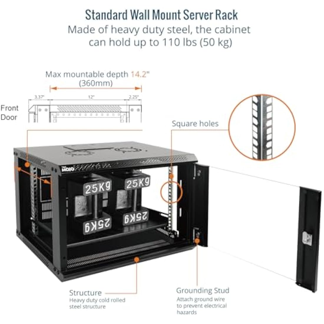 Tecmojo 6U Wall Mount Server Cabinet | 450mm Deep IT Network Rack