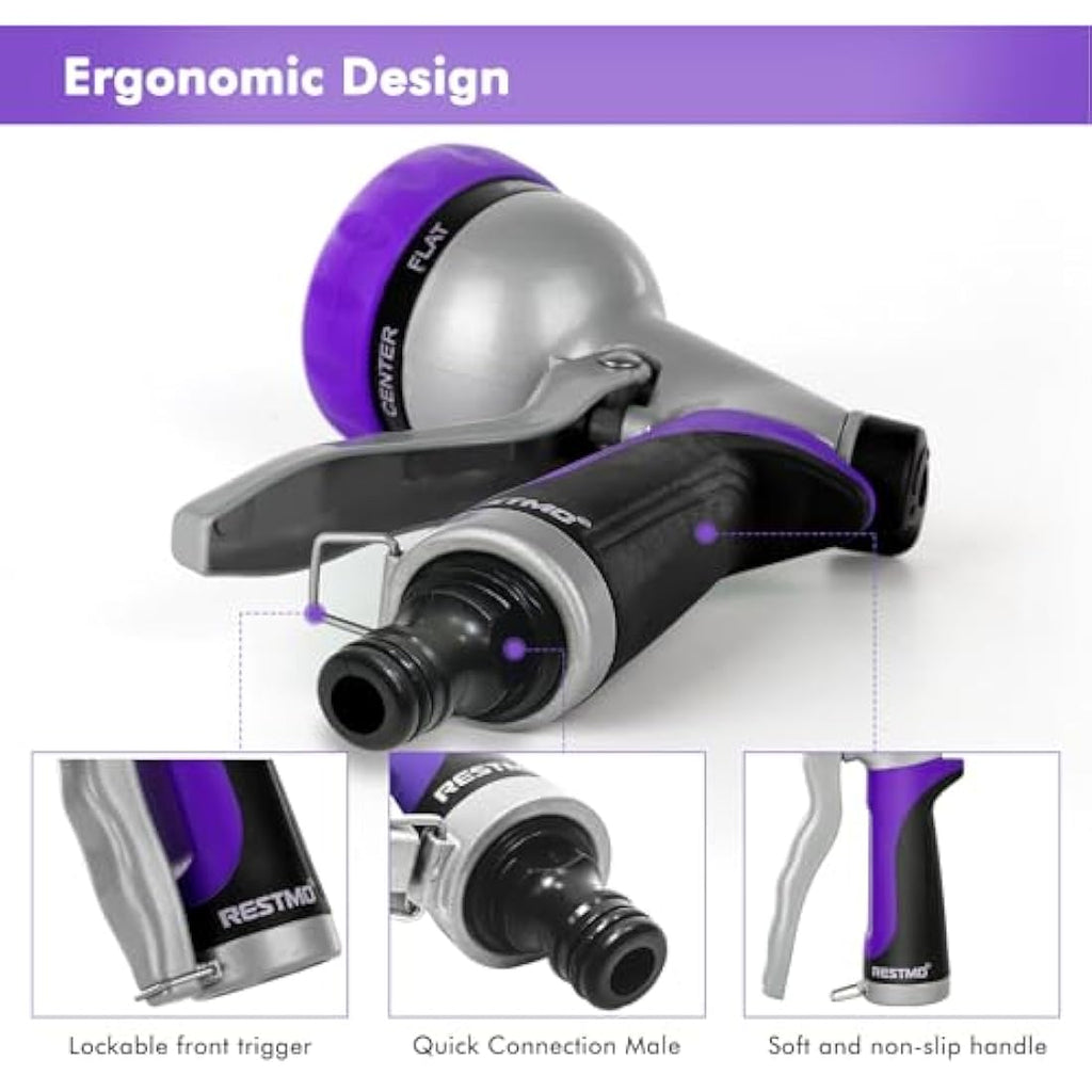 Restmo Heavy Duty Metal Garden Hose Spray Gun – 7 Pattern High Pressure Nozzle