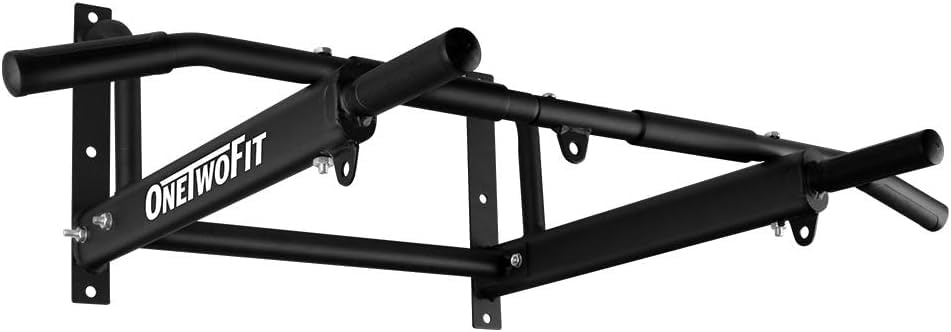 OneTwoFit Wall Mounted Pull Up Bar – Heavy Duty 6-Hole Home Gym Bar