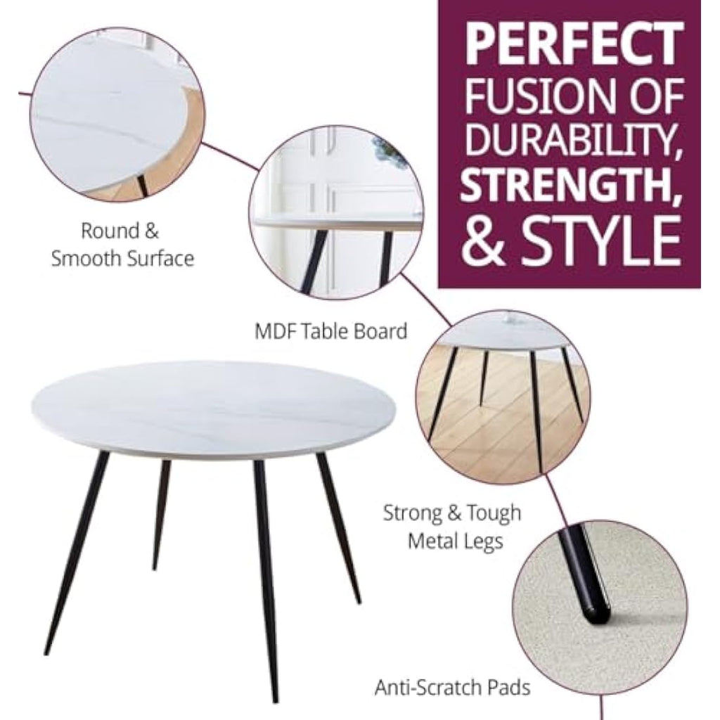 Hallowood Cullompton Round Marble Dining Table | 4-6 Seater White