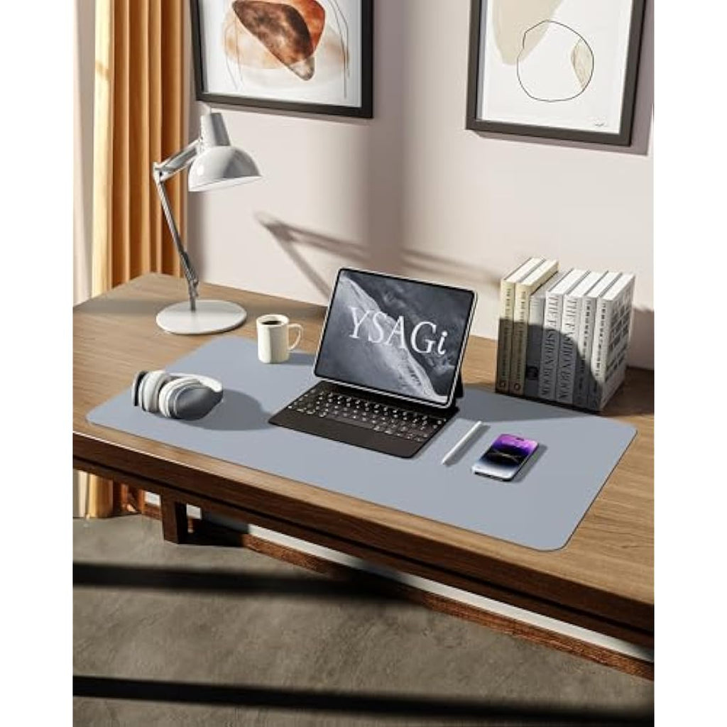 YSAGi PU Leather Desk Mat – Large Non-Slip Waterproof Mouse Pad, Light Grey