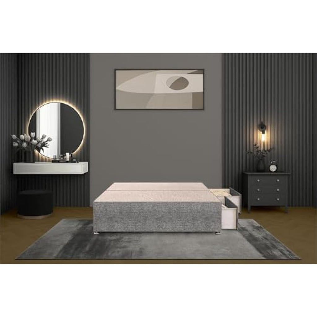Jolof Store Tweed Gray Flexby Divan Bed Base with Storage Drawers
