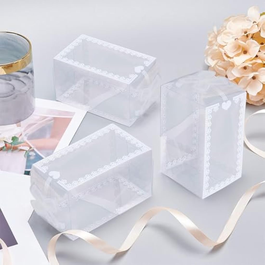 BENECREAT 24PCS Clear PVC Gift Boxes with Bowknot for Party Favors