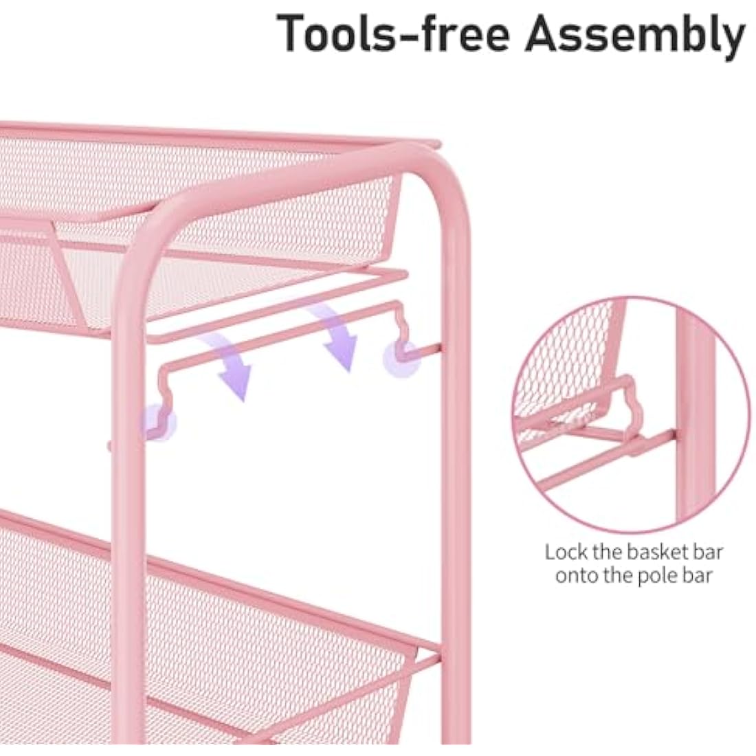 APEXCHASER 4-Tier Rolling Utility Cart | Metal Storage Trolley - Pink
