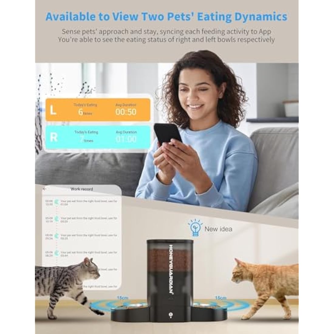 HoneyGuaridan Dual Automatic Cat Feeder | 5L WiFi Smart Food Dispenser