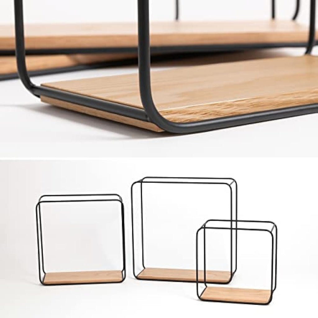 Kazai Jona Floating Wall Shelves – 3-Piece Industrial Oak & Metal Set