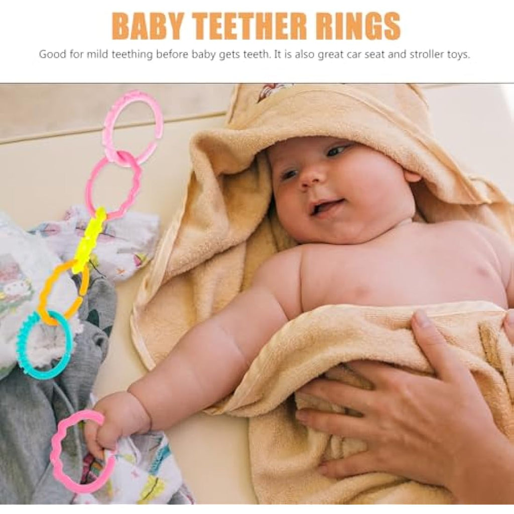 YeahiBaby 24pcs Silicone Baby Teether Ring Links | Infant Stroller Toys