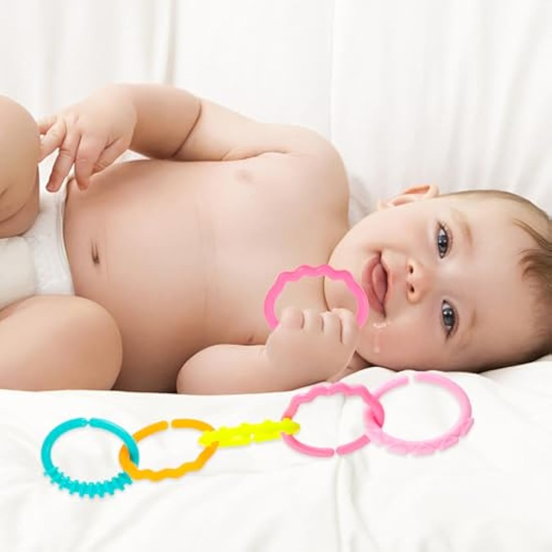YeahiBaby 24pcs Silicone Baby Teether Ring Links | Infant Stroller Toys