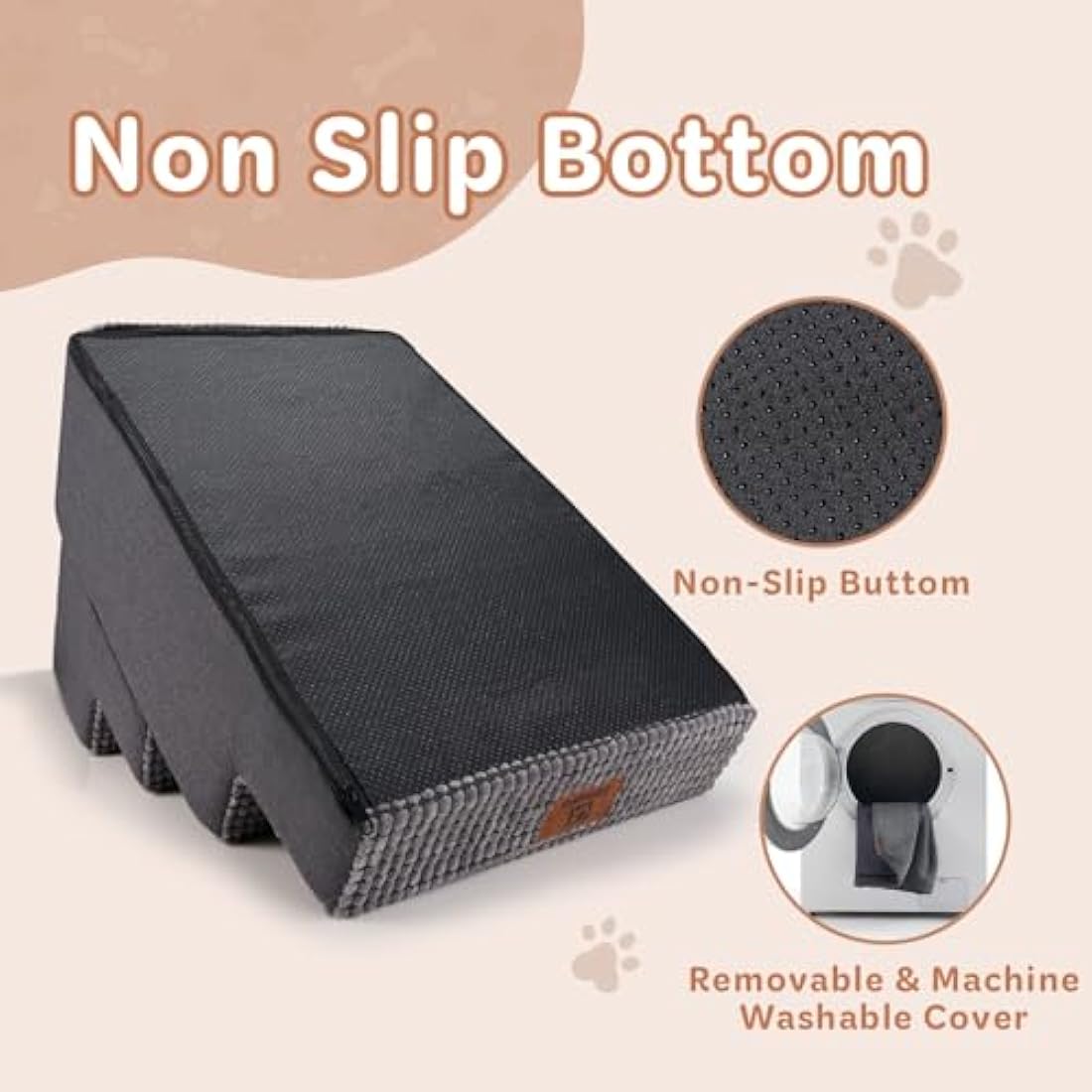 Sytopia 4-Step Foam Dog Stairs – Non-Slip Pet Ramp for High Beds, Grey