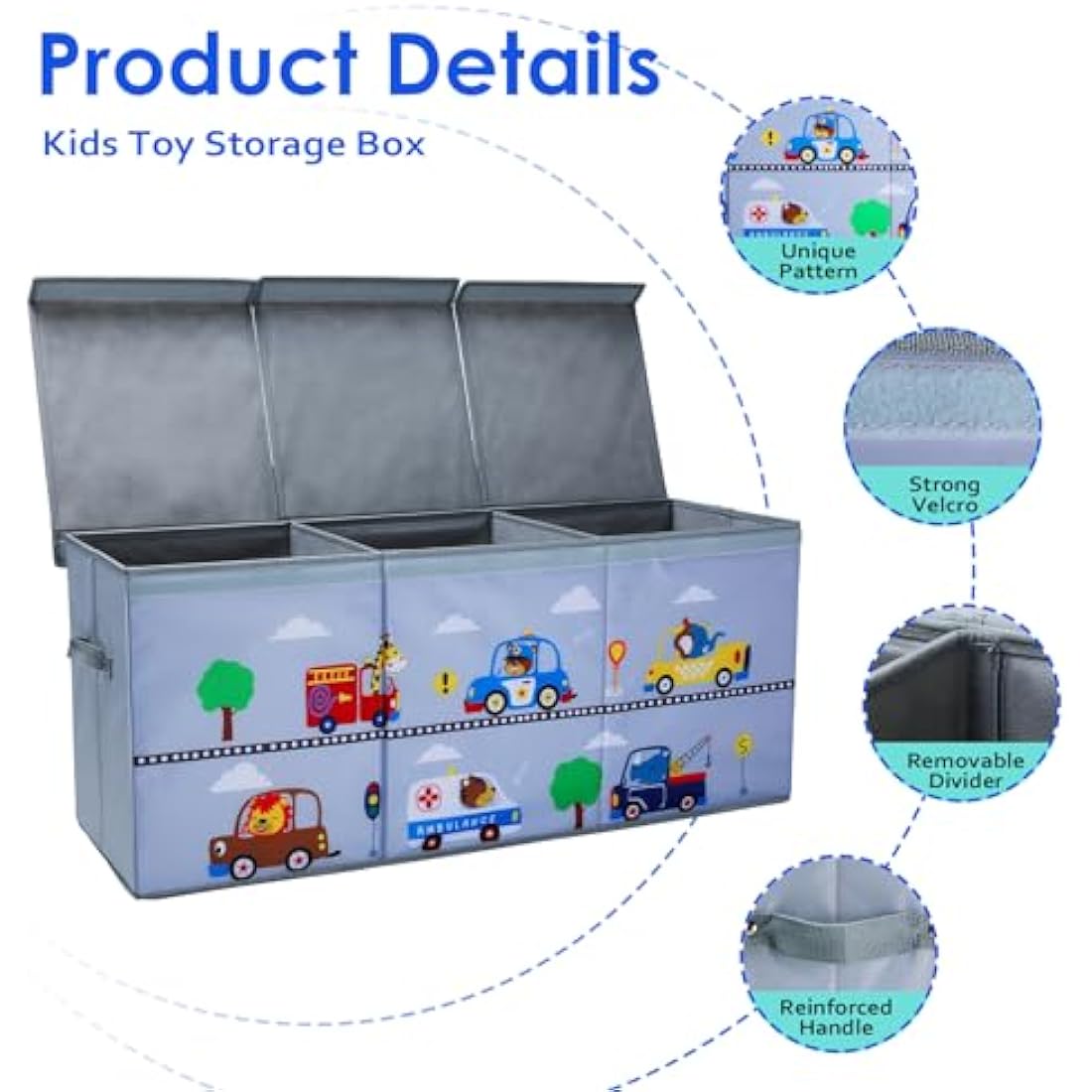 Decalsweet Extra Large Foldable Toy Storage Box with Lid – Animal Car