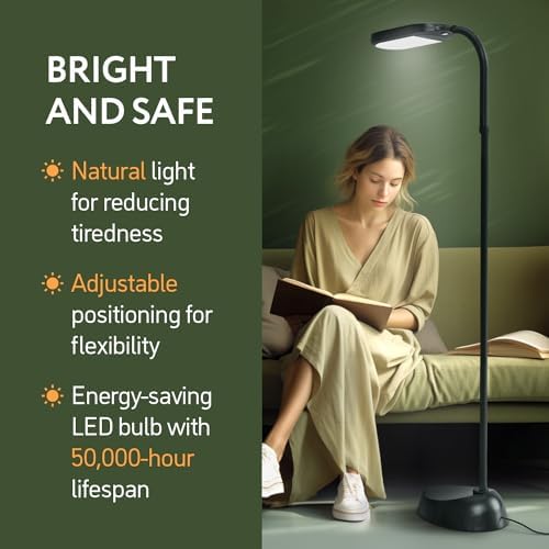 Kenley Daylight LED Floor Lamp – 12W Adjustable Reading Light for Crafts