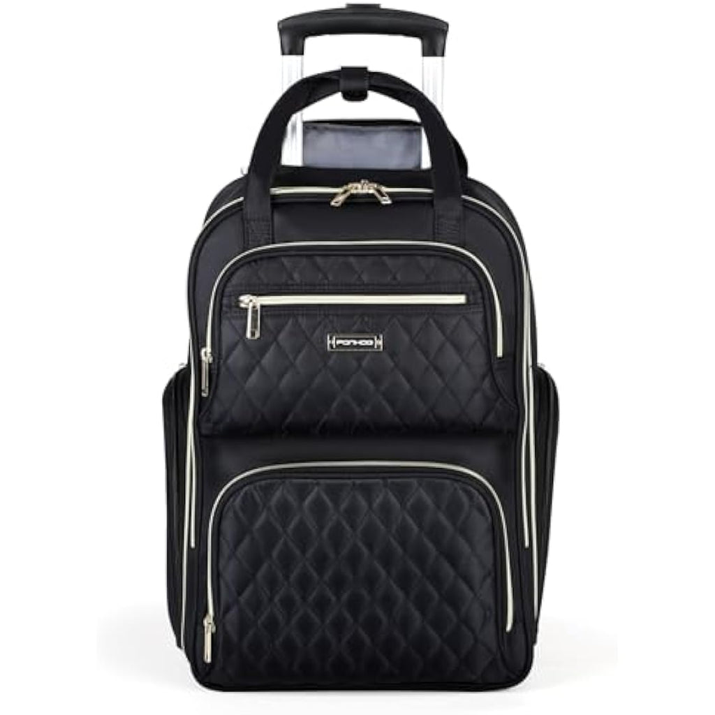 Ponhog Rolling Laptop Backpack | 15.6 Inch Wheeled Travel Bag - Black