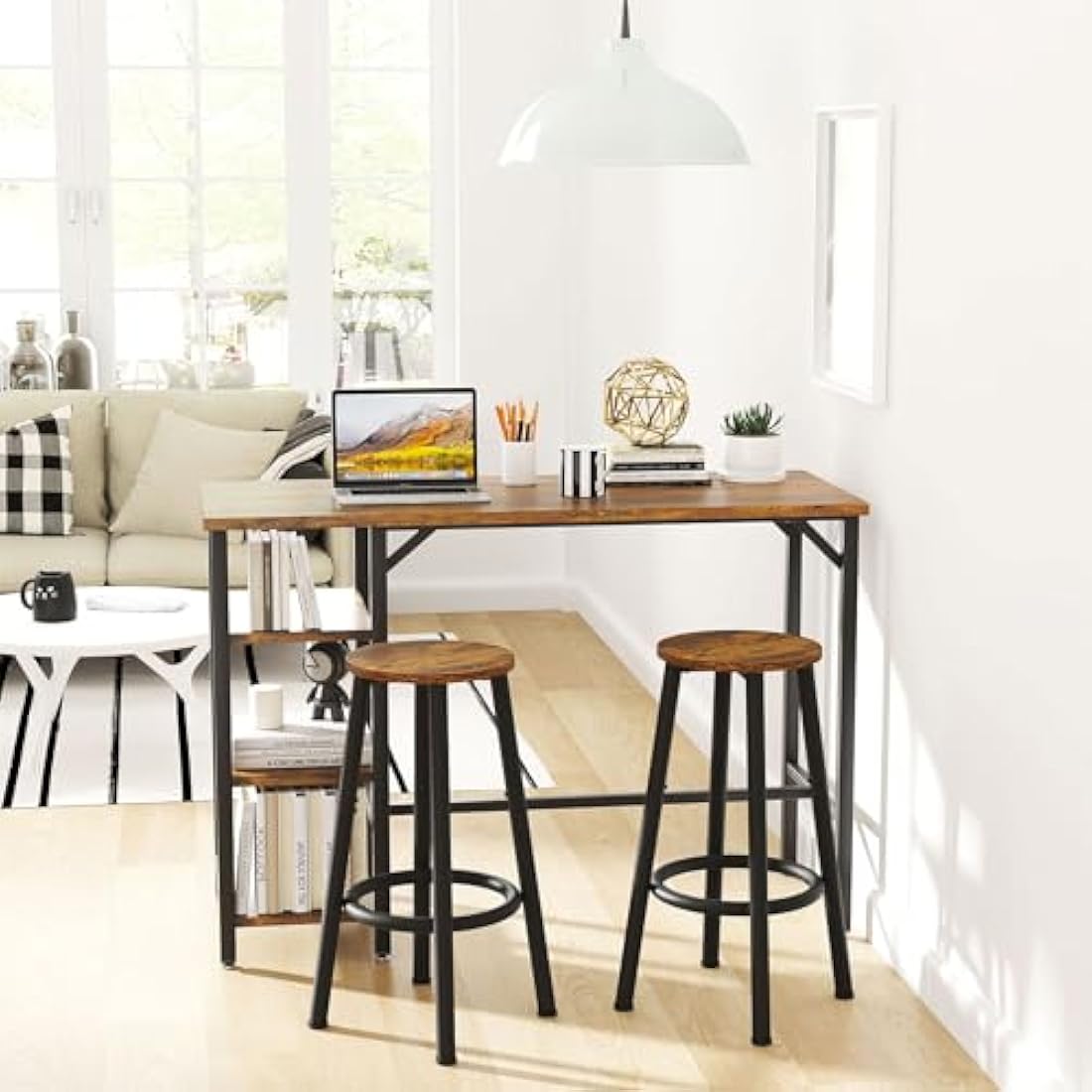 YMYNY Industrial Bar Stools Set of 2 | 64cm Rustic Brown Kitchen Chairs