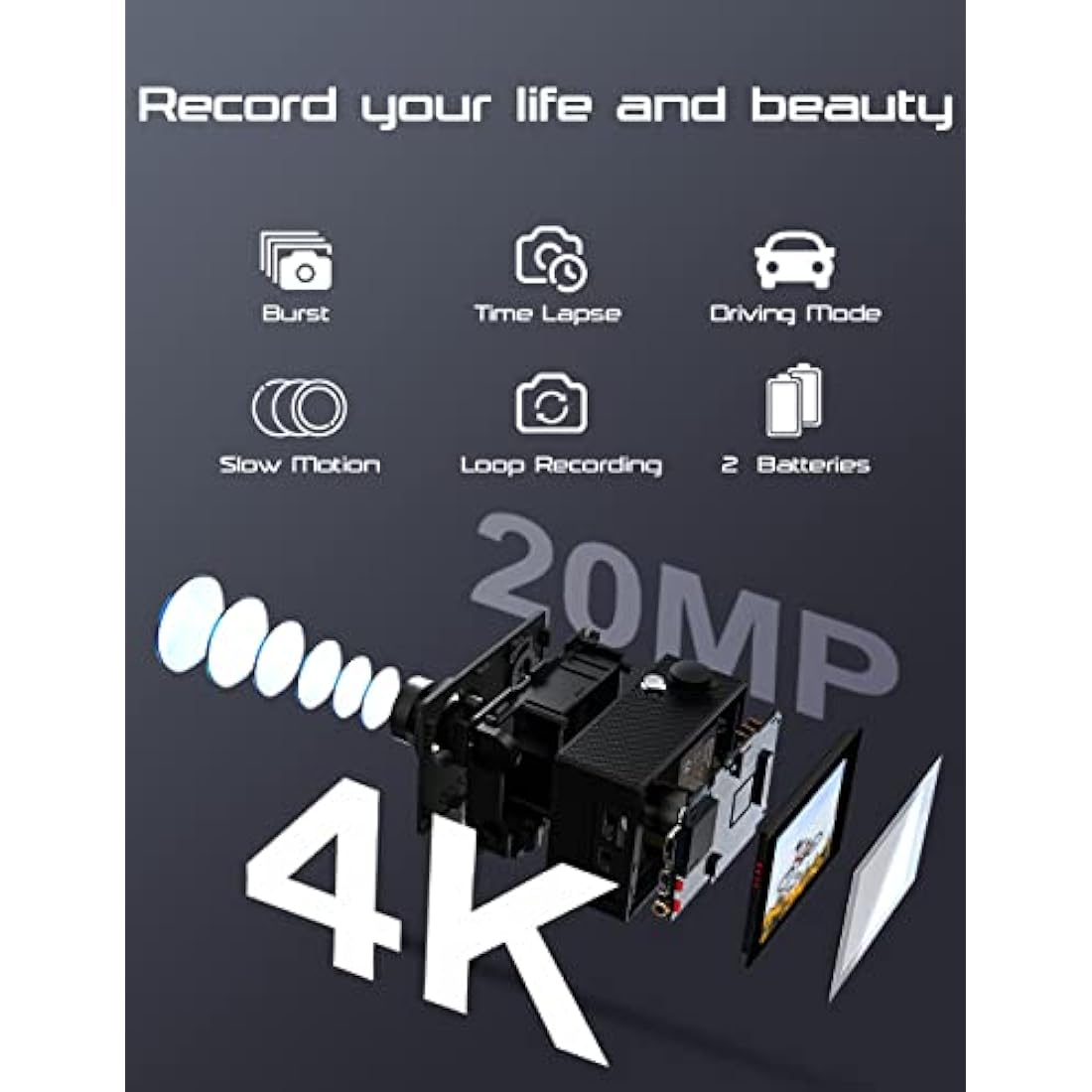 Apexcam 4K Action Camera | 20MP Waterproof Sports Cam with Remote
