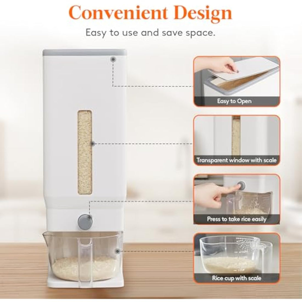 Lifewit Rice Dispenser 25.4 Lbs – Airtight Grain Storage Container, White