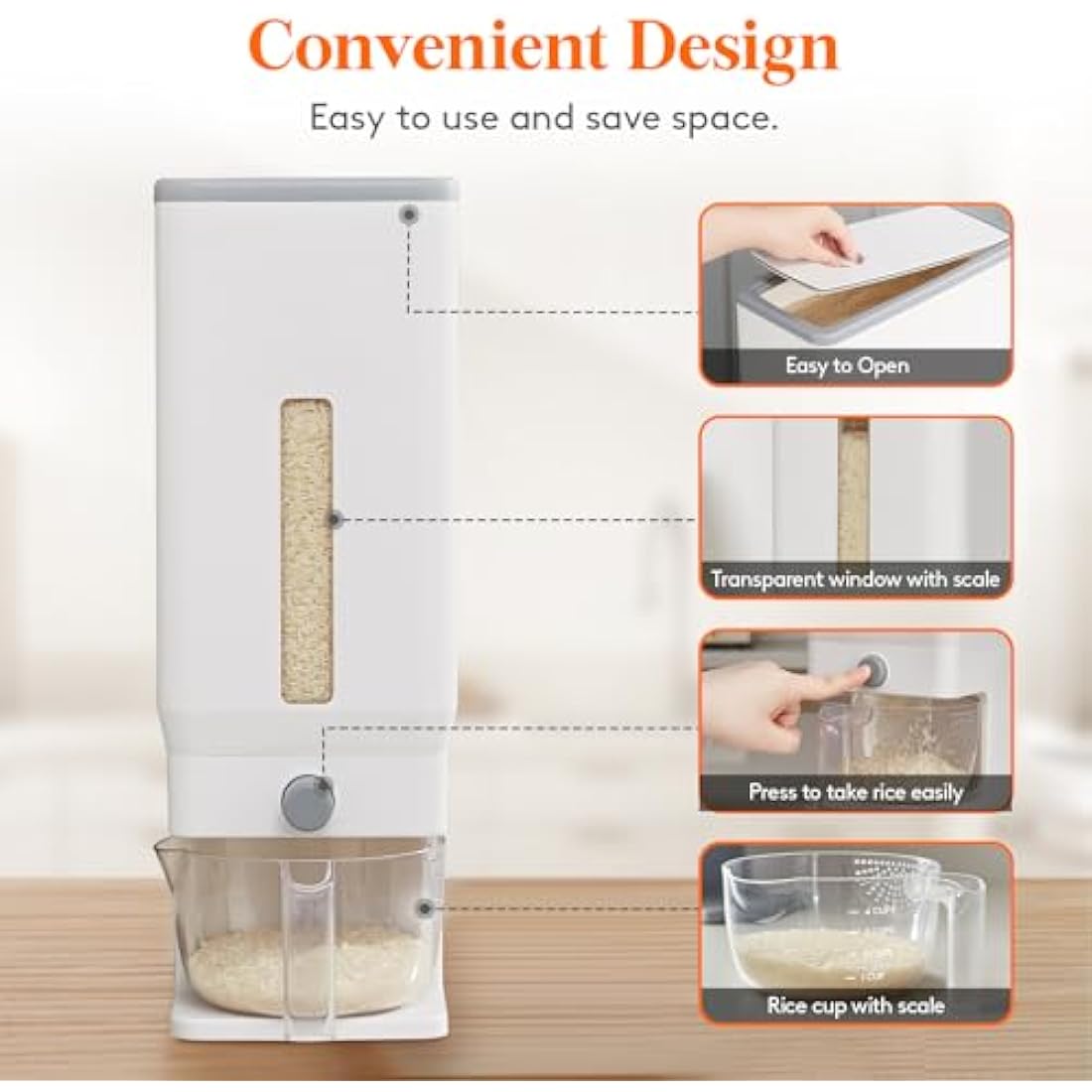 Lifewit Rice Dispenser 25.4 Lbs – Airtight Grain Storage Container, White
