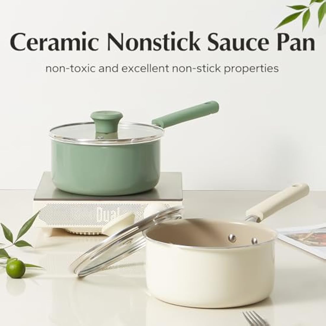Redchef Ceramic Nonstick Saucepan with Lid | 16cm Small Cooking Pot