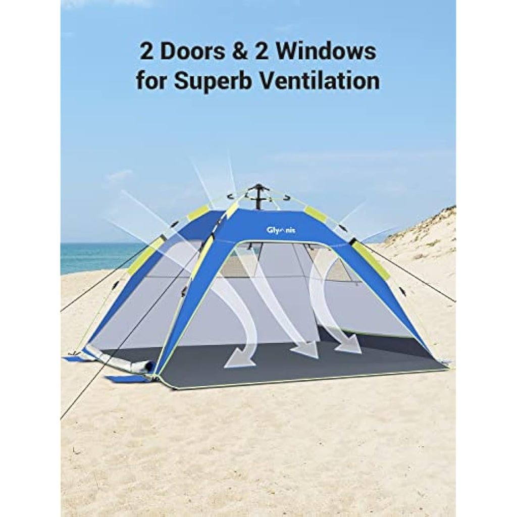 Glymnis Pop Up Beach Tent | 3-4 Person UV Protection Sun Shelter