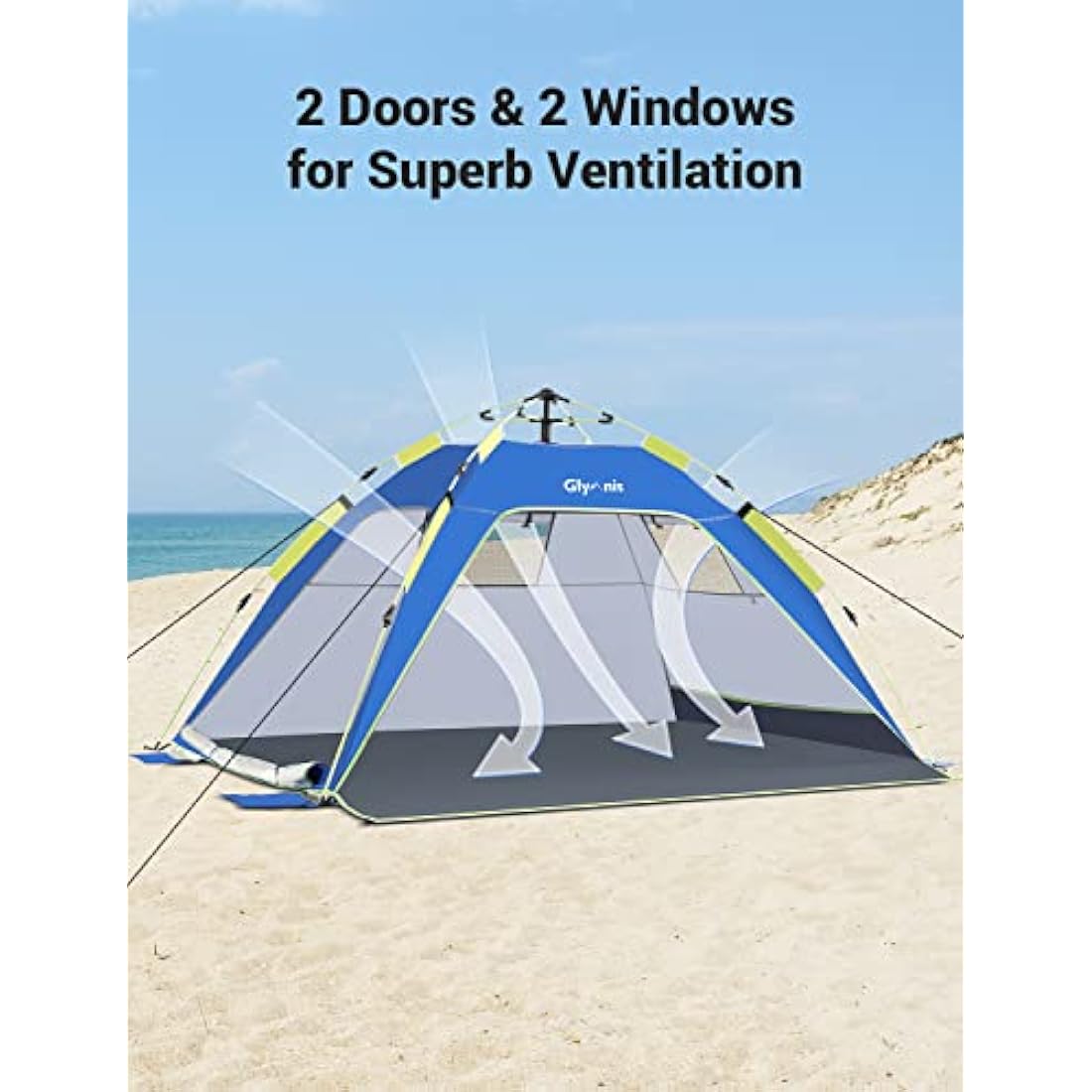 Glymnis Pop Up Beach Tent | 3-4 Person UV Protection Sun Shelter