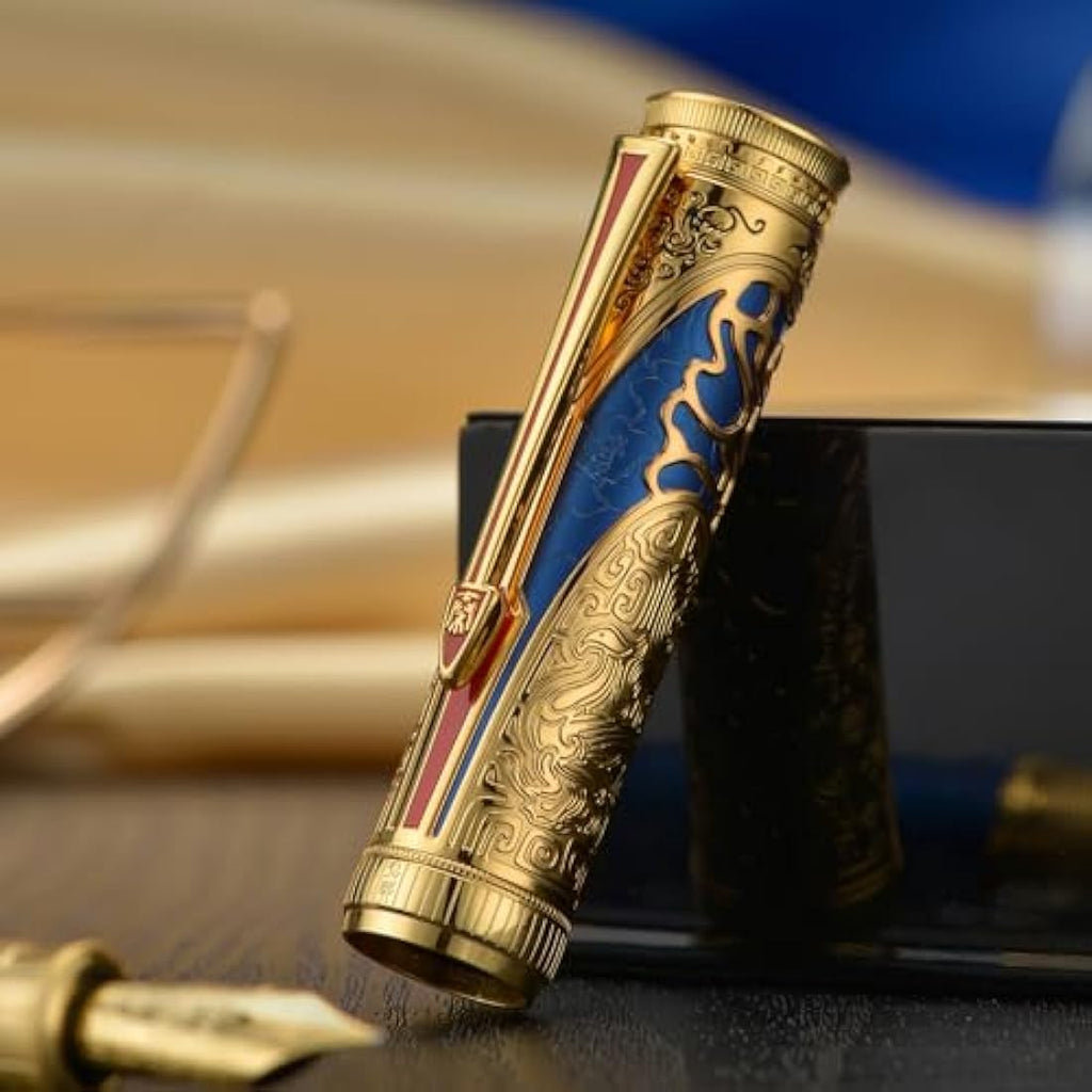 Hongdian D5 Qin Dynasty Fountain Pen - Blue Gold Piston Filler, EF Nib