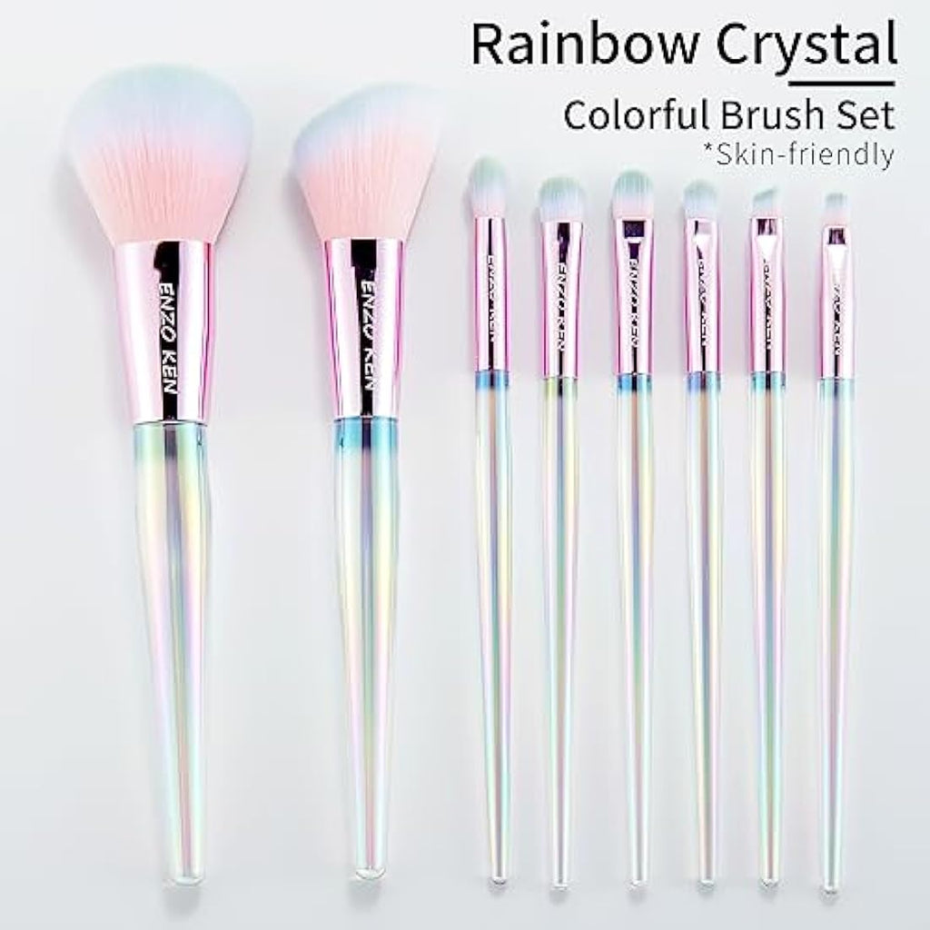 ENZO KEN Rainbow Crystal Makeup Brush Set | Professional Vegan 10pc Kit