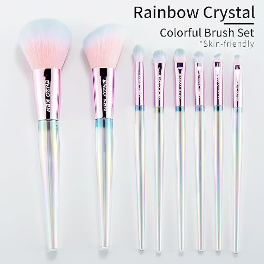 ENZO KEN Rainbow Crystal Makeup Brush Set | Professional Vegan 10pc Kit
