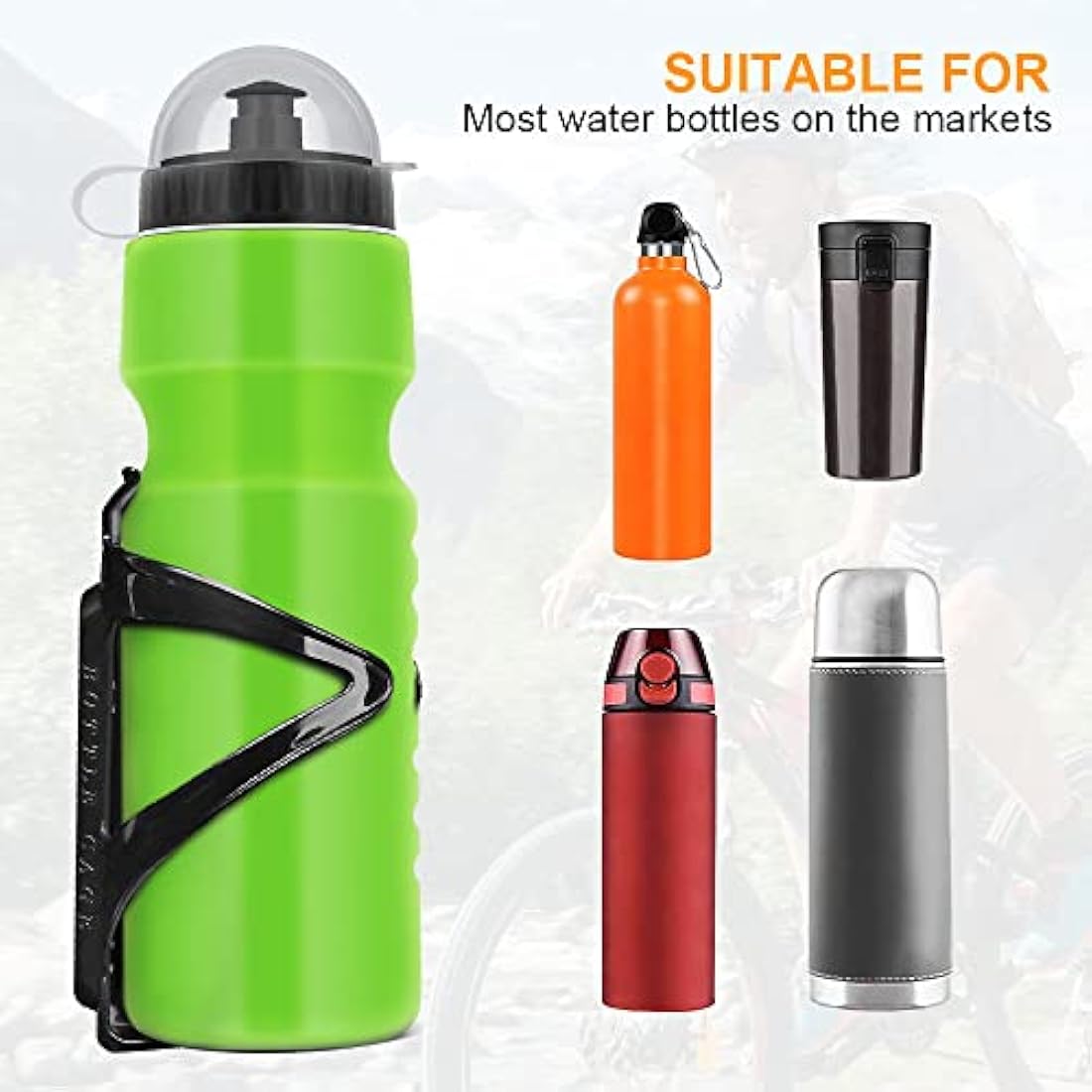 Bike Water Bottle Cage with 800ml BPA-Free Bottle – Green