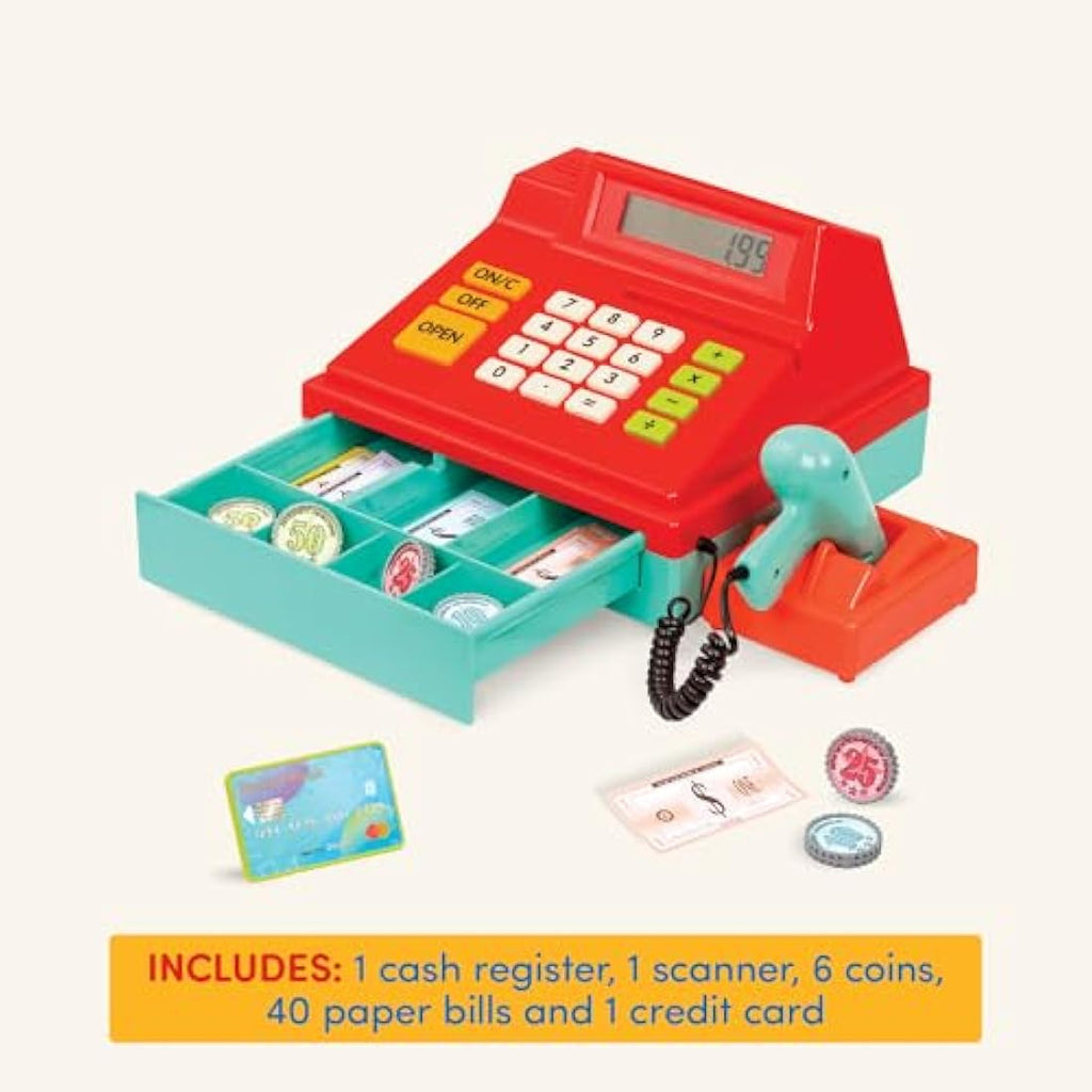 Battat Toy Cash Register with Scanner – 49-Piece Pretend Play Set