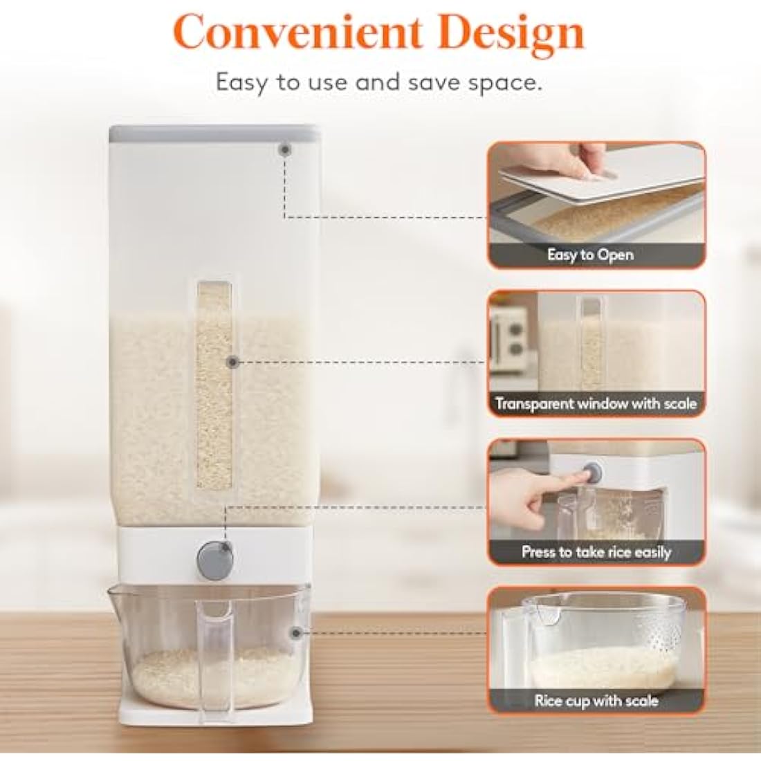 Lifewit Rice Dispenser | 25.4lb Airtight Grain Storage Container