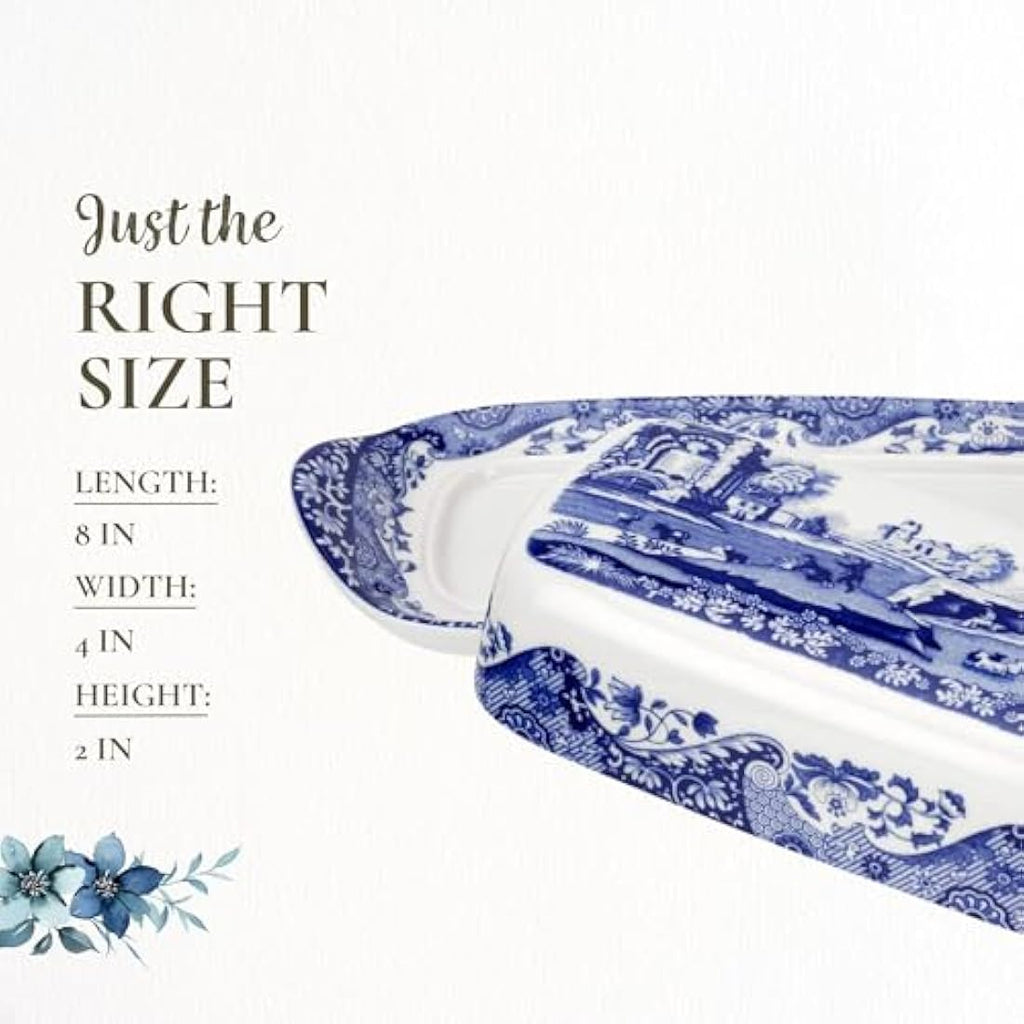 Spode Blue Italian Ceramic Covered Butter Dish - Fine China Tableware