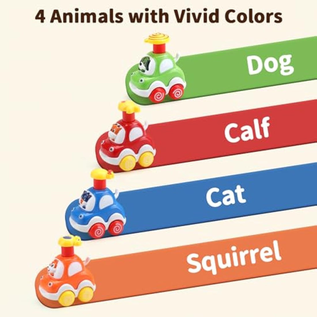 AmyBenton Press & Go Baby Toy Cars – 4-Pack Animal Toddler Cars Age 1–3