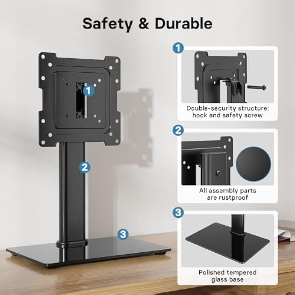 BONTEC Universal Swivel TV Stand | Height Adjustable 17-43 inch Pedestal