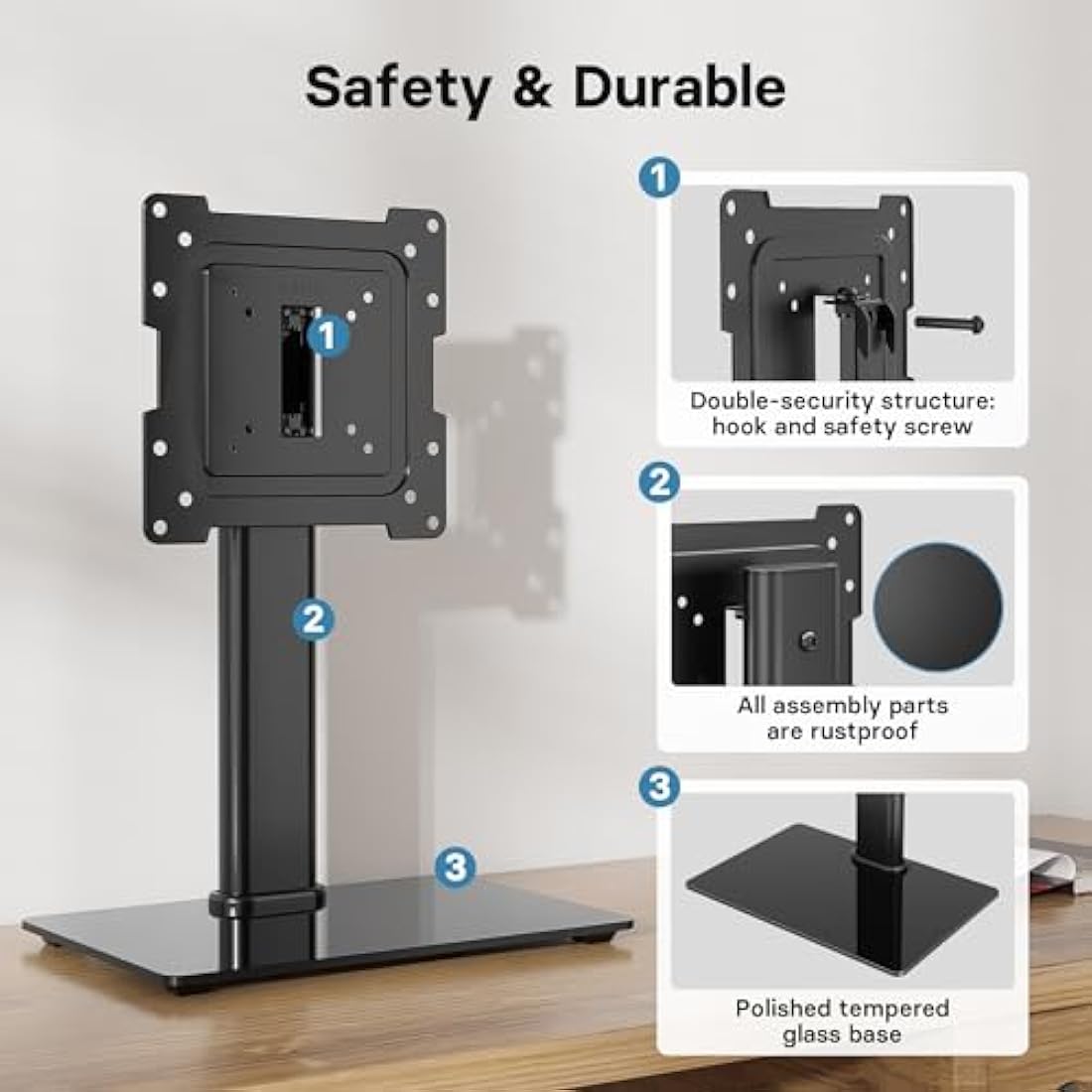 BONTEC Universal Swivel TV Stand | Height Adjustable 17-43 inch Pedestal