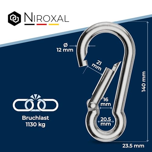 Jolof Store 12mm V4A Stainless Steel Snap Hook Carabiner - 10 Pack