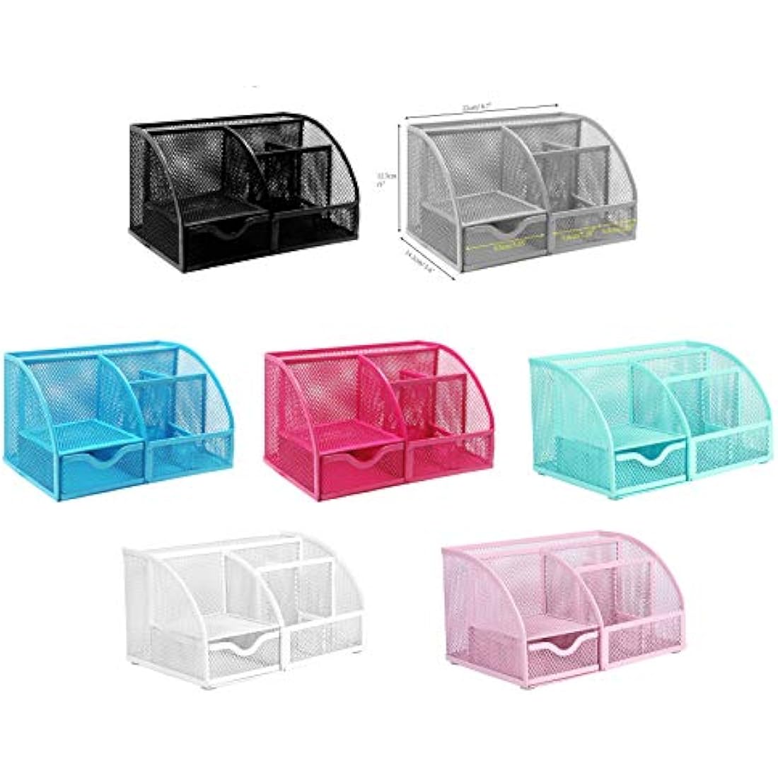Exerz Mesh Desk Organiser | 7-Compartment Metal Office Caddy – Light Pink