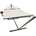 Vita5 Double Hammock with Heavy Duty Stand, Side Table & Pillow - Beige