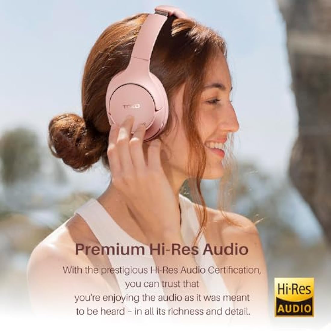 TOZO HT2 Hybrid Active Noise Cancelling Wireless Over Ear Headphones - Pink