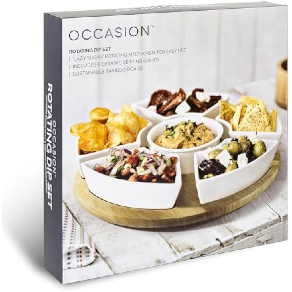 Jolof Store Rotating Lazy Susan Dip Set | 6 Ceramic Serving Dishes