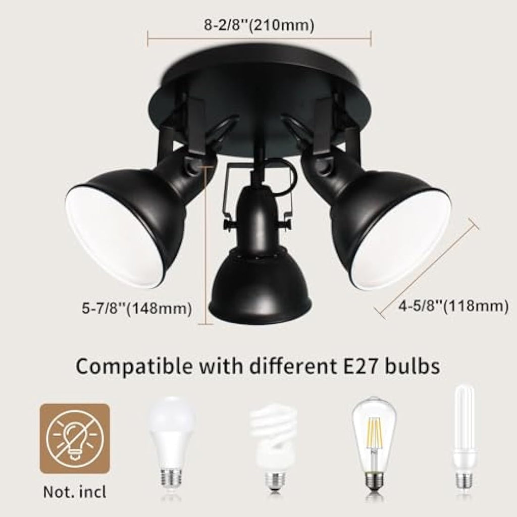 HiBay 3-Way Black Ceiling Spotlight – Adjustable E27 Industrial Light