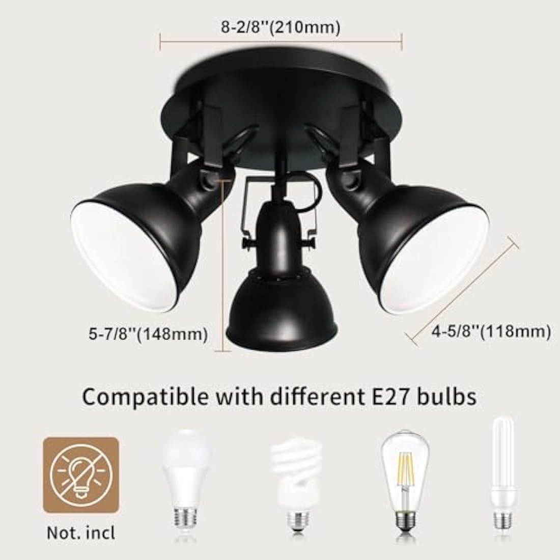HiBay 3-Way Black Ceiling Spotlight – Adjustable E27 Industrial Light