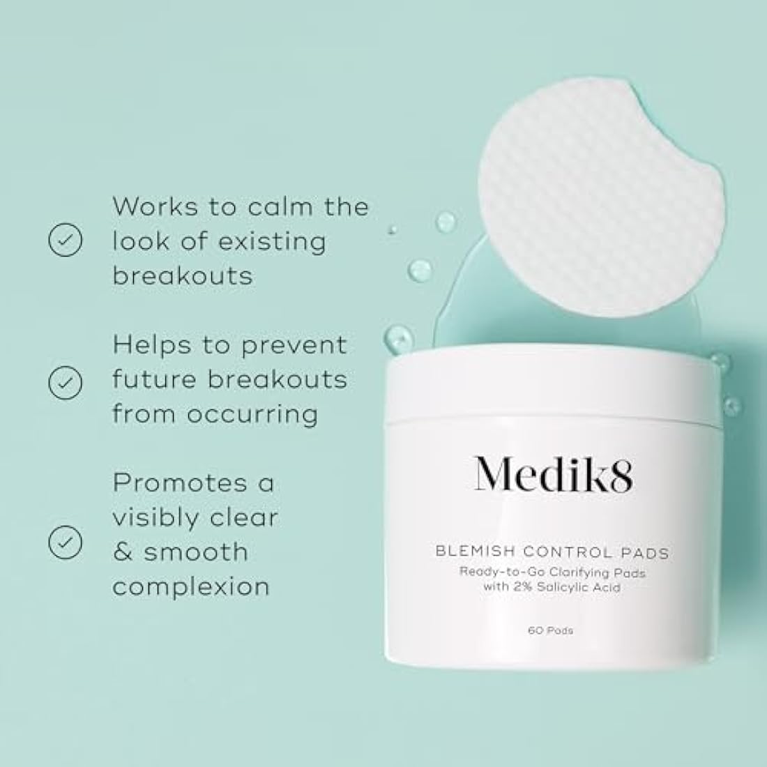 Medik8 Blemish Control Pads – 2% Salicylic Acid Clarifying Pads (60ct)
